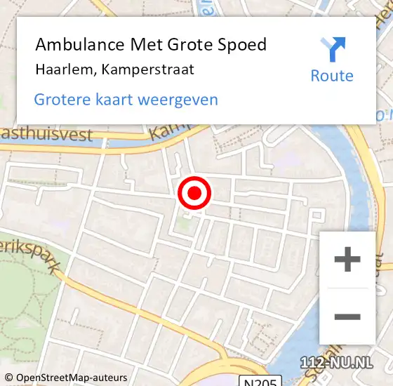 Locatie op kaart van de 112 melding: Ambulance Met Grote Spoed Naar Haarlem, Kamperstraat op 2 januari 2024 13:40