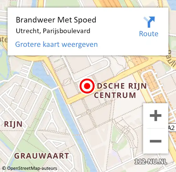 Locatie op kaart van de 112 melding: Brandweer Met Spoed Naar Utrecht, Parijsboulevard op 2 januari 2024 14:14