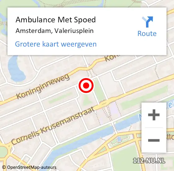 Locatie op kaart van de 112 melding: Ambulance Met Spoed Naar Amsterdam, Valeriusplein op 2 januari 2024 14:36