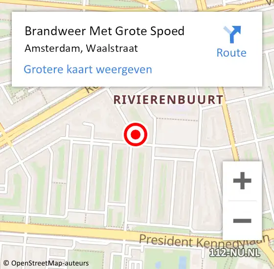 Locatie op kaart van de 112 melding: Brandweer Met Grote Spoed Naar Amsterdam, Waalstraat op 2 januari 2024 14:39