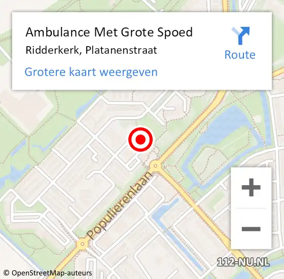 Locatie op kaart van de 112 melding: Ambulance Met Grote Spoed Naar Ridderkerk, Platanenstraat op 2 januari 2024 14:45