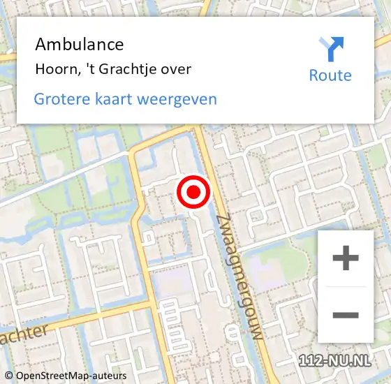 Locatie op kaart van de 112 melding: Ambulance Hoorn, 't Grachtje over op 2 januari 2024 14:49