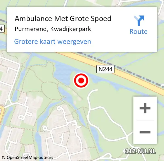 Locatie op kaart van de 112 melding: Ambulance Met Grote Spoed Naar Purmerend, Kwadijkerpark op 2 januari 2024 14:57