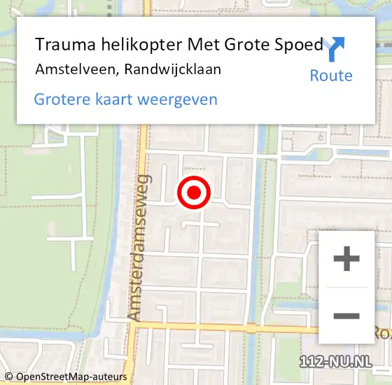 Locatie op kaart van de 112 melding: Trauma helikopter Met Grote Spoed Naar Amstelveen, Randwijcklaan op 2 januari 2024 15:09