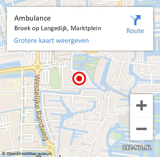 Locatie op kaart van de 112 melding: Ambulance Broek op Langedijk, Marktplein op 2 januari 2024 15:24