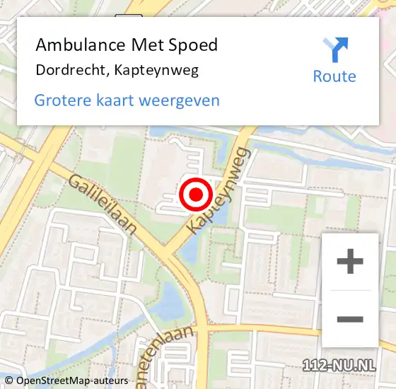 Locatie op kaart van de 112 melding: Ambulance Met Spoed Naar Dordrecht, Kapteynweg op 2 januari 2024 15:28