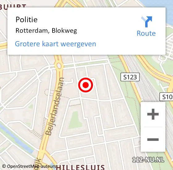 Locatie op kaart van de 112 melding: Politie Rotterdam, Blokweg op 2 januari 2024 15:38