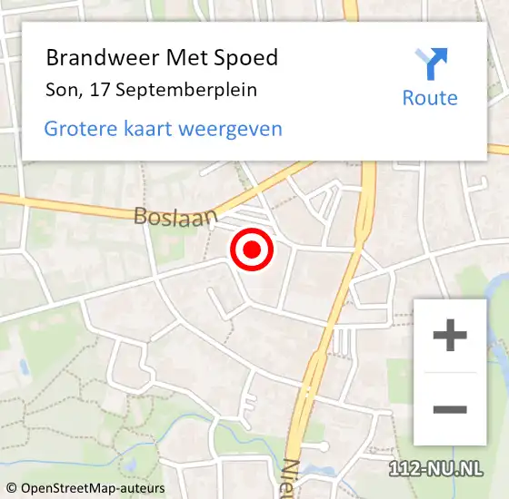 Locatie op kaart van de 112 melding: Brandweer Met Spoed Naar Son, 17 Septemberplein op 2 januari 2024 15:56