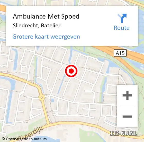 Locatie op kaart van de 112 melding: Ambulance Met Spoed Naar Sliedrecht, Batelier op 2 januari 2024 16:30