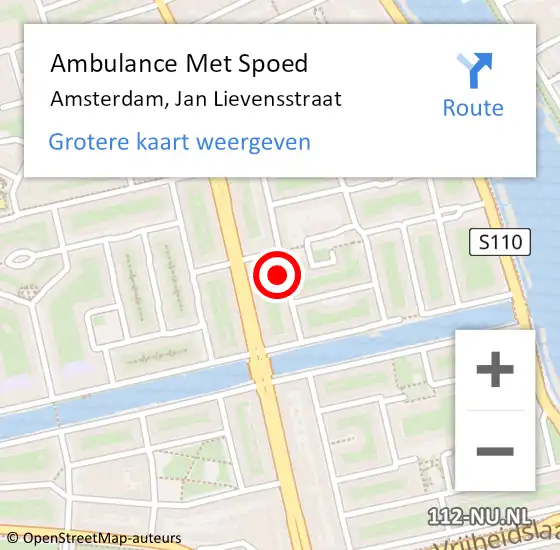 Locatie op kaart van de 112 melding: Ambulance Met Spoed Naar Amsterdam, Jan Lievensstraat op 2 januari 2024 16:51