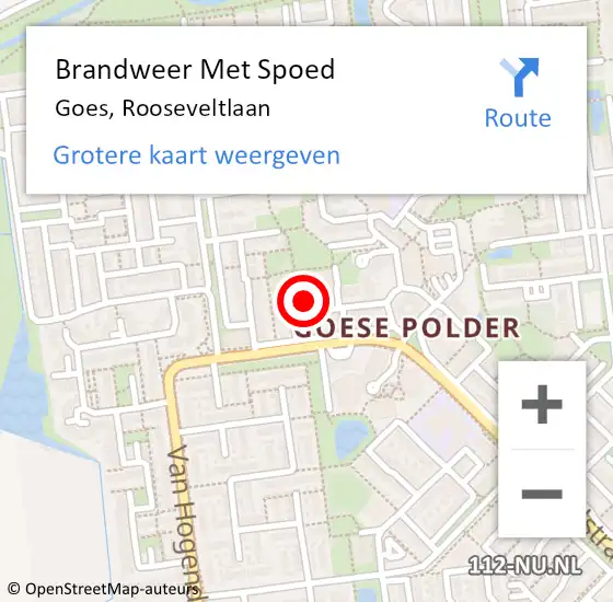 Locatie op kaart van de 112 melding: Brandweer Met Spoed Naar Goes, Rooseveltlaan op 2 januari 2024 16:58