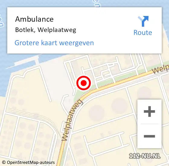 Locatie op kaart van de 112 melding: Ambulance Botlek, Welplaatweg op 2 januari 2024 17:37
