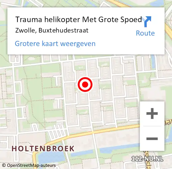 Locatie op kaart van de 112 melding: Trauma helikopter Met Grote Spoed Naar Zwolle, Buxtehudestraat op 2 januari 2024 17:55