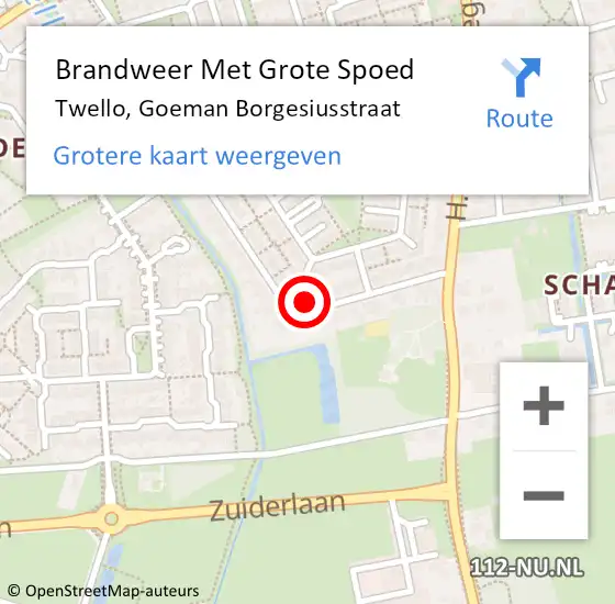 Locatie op kaart van de 112 melding: Brandweer Met Grote Spoed Naar Twello, Goeman Borgesiusstraat op 2 januari 2024 18:14