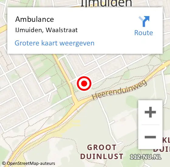 Locatie op kaart van de 112 melding: Ambulance IJmuiden, Waalstraat op 2 januari 2024 18:22