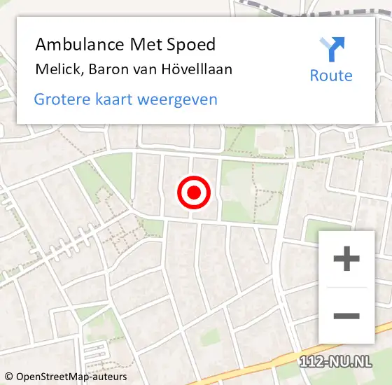 Locatie op kaart van de 112 melding: Ambulance Met Spoed Naar Melick, Baron van Hövelllaan op 2 januari 2024 18:38