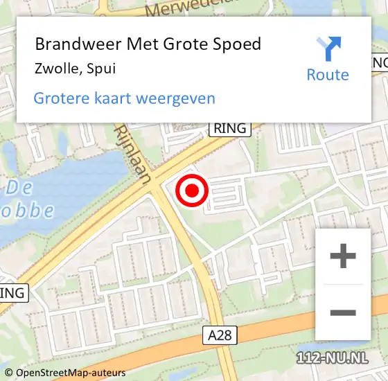 Locatie op kaart van de 112 melding: Brandweer Met Grote Spoed Naar Zwolle, Spui op 20 september 2014 18:14