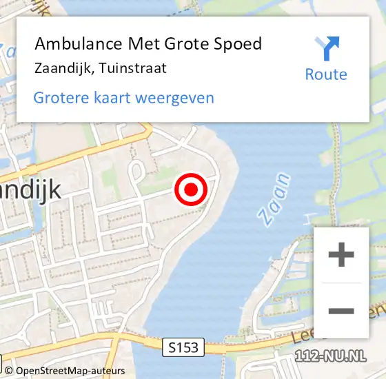 Locatie op kaart van de 112 melding: Ambulance Met Grote Spoed Naar Zaandijk, Tuinstraat op 2 januari 2024 18:52