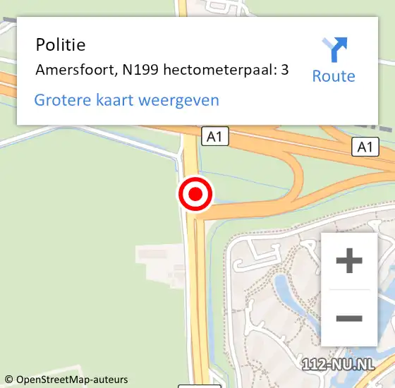 Locatie op kaart van de 112 melding: Politie Amersfoort, N199 hectometerpaal: 3 op 2 januari 2024 18:55