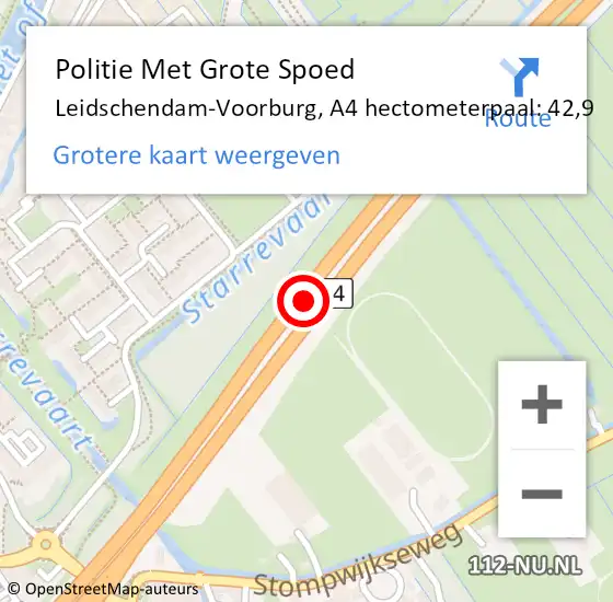 Locatie op kaart van de 112 melding: Politie Met Grote Spoed Naar Leidschendam-Voorburg, A4 hectometerpaal: 42,9 op 2 januari 2024 18:56