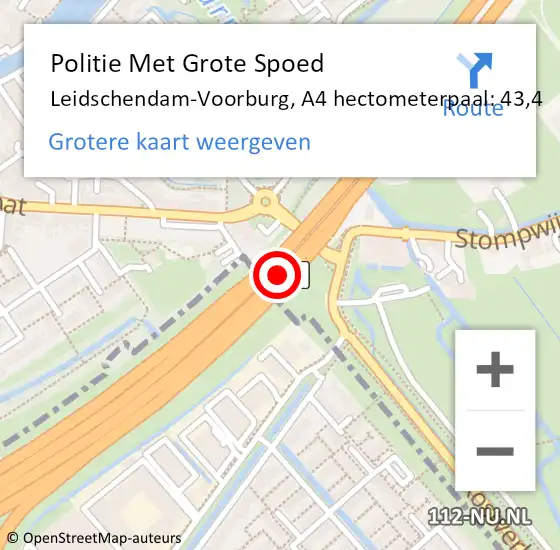 Locatie op kaart van de 112 melding: Politie Met Grote Spoed Naar Leidschendam-Voorburg, A4 hectometerpaal: 43,4 op 2 januari 2024 18:56