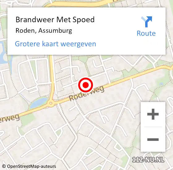 Locatie op kaart van de 112 melding: Brandweer Met Spoed Naar Roden, Assumburg op 2 januari 2024 19:04