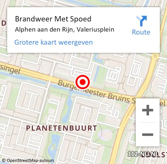 Locatie op kaart van de 112 melding: Brandweer Met Spoed Naar Alphen aan den Rijn, Valeriusplein op 2 januari 2024 19:16