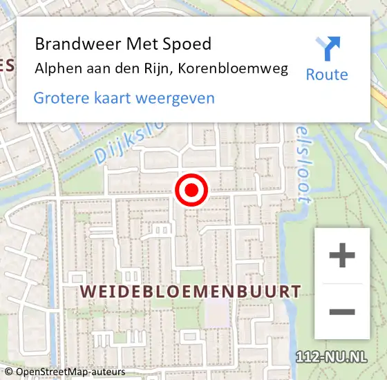 Locatie op kaart van de 112 melding: Brandweer Met Spoed Naar Alphen aan den Rijn, Korenbloemweg op 2 januari 2024 19:25