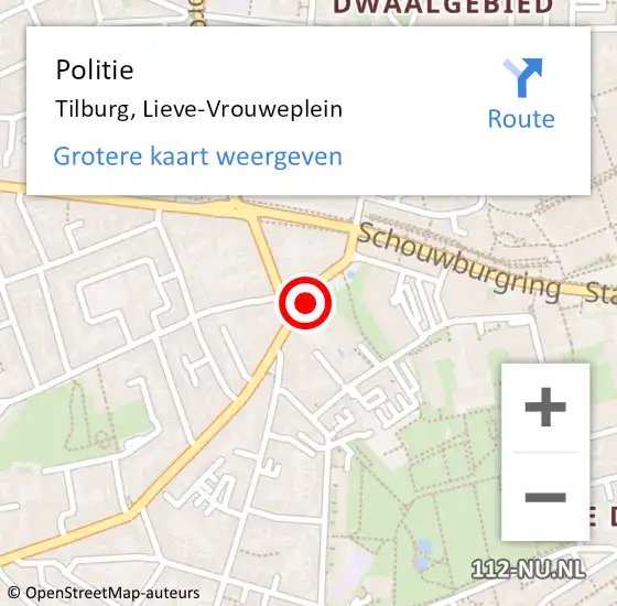 Locatie op kaart van de 112 melding: Politie Tilburg, Lieve-Vrouweplein op 2 januari 2024 19:28