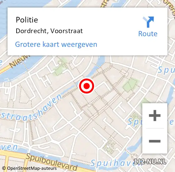 Locatie op kaart van de 112 melding: Politie Dordrecht, Voorstraat op 2 januari 2024 19:40