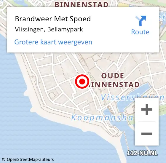 Locatie op kaart van de 112 melding: Brandweer Met Spoed Naar Vlissingen, Bellamypark op 2 januari 2024 19:48