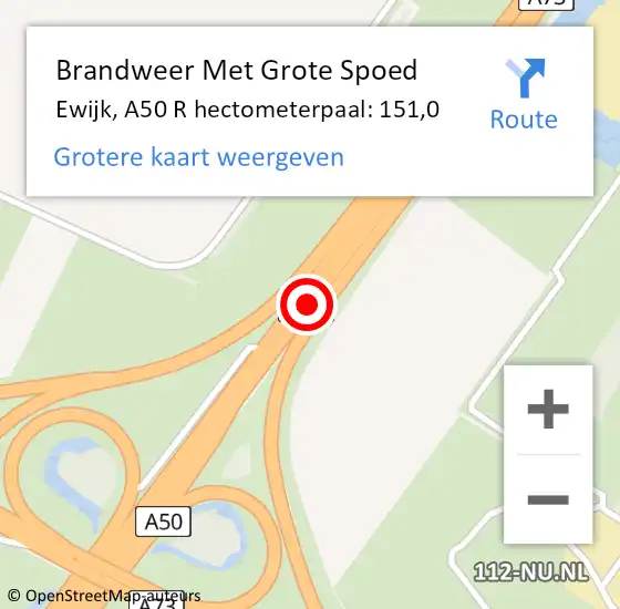 Locatie op kaart van de 112 melding: Brandweer Met Grote Spoed Naar Ewijk, A50 R hectometerpaal: 151,0 op 20 september 2014 18:25