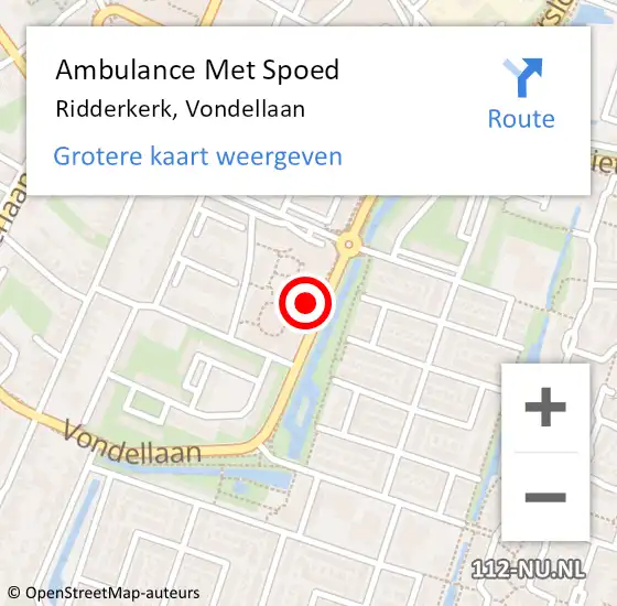 Locatie op kaart van de 112 melding: Ambulance Met Spoed Naar Ridderkerk, Vondellaan op 2 januari 2024 20:08
