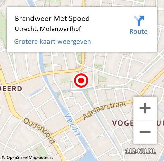 Locatie op kaart van de 112 melding: Brandweer Met Spoed Naar Utrecht, Molenwerfhof op 2 januari 2024 20:30