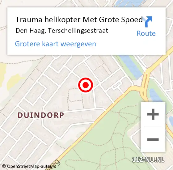 Locatie op kaart van de 112 melding: Trauma helikopter Met Grote Spoed Naar Den Haag, Terschellingsestraat op 2 januari 2024 20:47