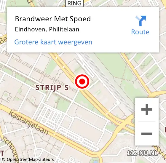 Locatie op kaart van de 112 melding: Brandweer Met Spoed Naar Eindhoven, Philitelaan op 2 januari 2024 21:06