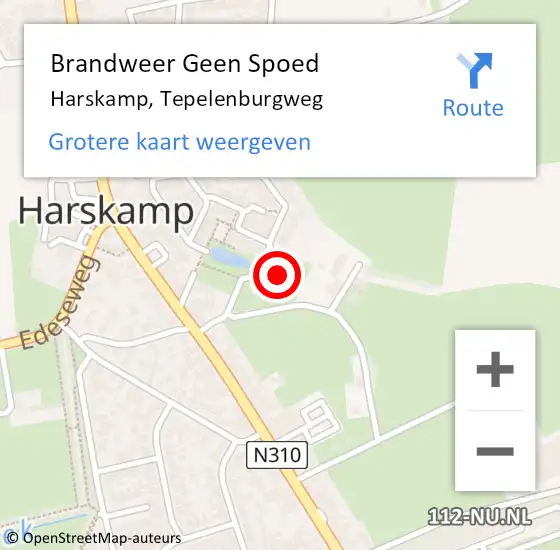 Locatie op kaart van de 112 melding: Brandweer Geen Spoed Naar Harskamp, Tepelenburgweg op 2 januari 2024 21:08