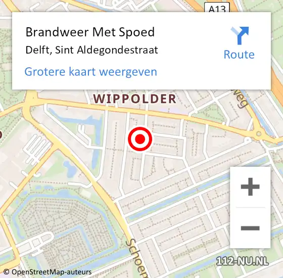 Locatie op kaart van de 112 melding: Brandweer Met Spoed Naar Delft, Sint Aldegondestraat op 2 januari 2024 21:14