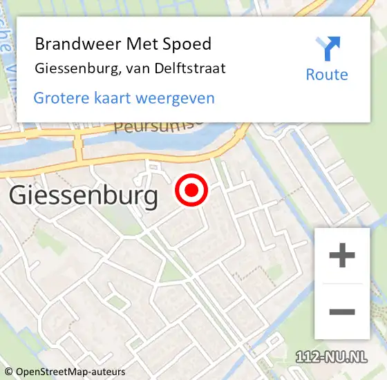 Locatie op kaart van de 112 melding: Brandweer Met Spoed Naar Giessenburg, van Delftstraat op 2 januari 2024 21:16