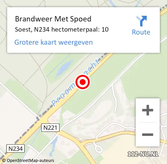 Locatie op kaart van de 112 melding: Brandweer Met Spoed Naar Soest, N234 hectometerpaal: 10 op 2 januari 2024 21:16