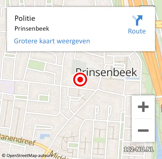 Locatie op kaart van de 112 melding: Politie Prinsenbeek op 2 januari 2024 21:33