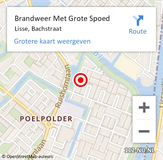 Locatie op kaart van de 112 melding: Brandweer Met Grote Spoed Naar Lisse, Bachstraat op 2 januari 2024 21:35