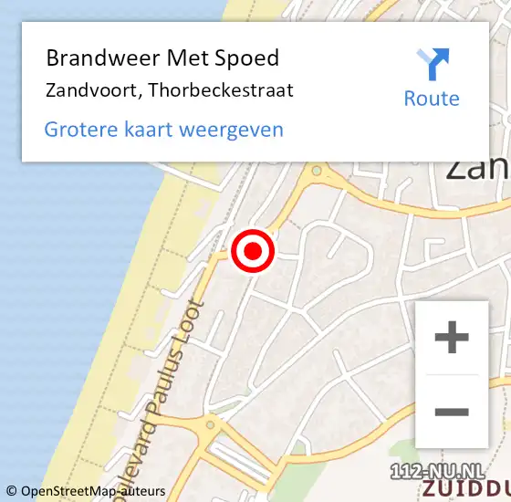 Locatie op kaart van de 112 melding: Brandweer Met Spoed Naar Zandvoort, Thorbeckestraat op 2 januari 2024 21:36