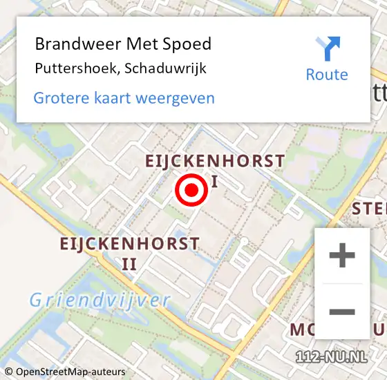 Locatie op kaart van de 112 melding: Brandweer Met Spoed Naar Puttershoek, Schaduwrijk op 2 januari 2024 21:44