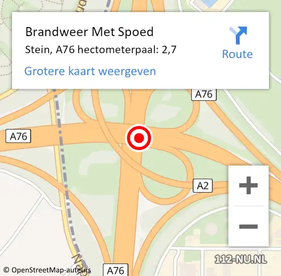 Locatie op kaart van de 112 melding: Brandweer Met Spoed Naar Stein, A76 hectometerpaal: 2,7 op 2 januari 2024 21:52