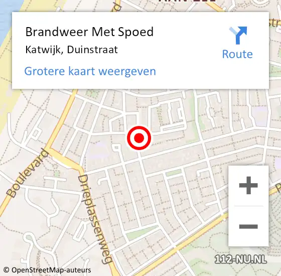 Locatie op kaart van de 112 melding: Brandweer Met Spoed Naar Katwijk, Duinstraat op 2 januari 2024 21:53