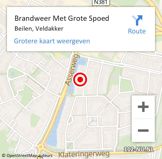 Locatie op kaart van de 112 melding: Brandweer Met Grote Spoed Naar Beilen, Veldakker op 2 januari 2024 21:54