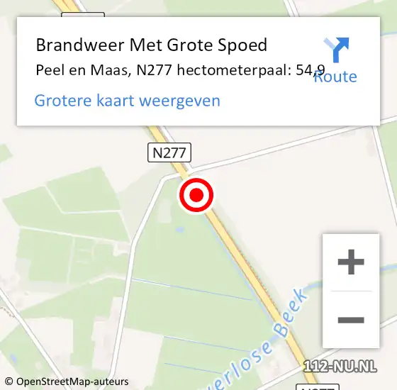 Locatie op kaart van de 112 melding: Brandweer Met Grote Spoed Naar Peel en Maas, N277 hectometerpaal: 54,9 op 2 januari 2024 21:56