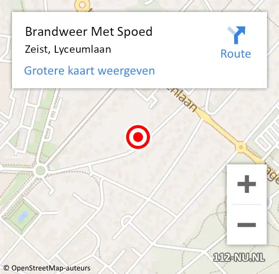 Locatie op kaart van de 112 melding: Brandweer Met Spoed Naar Zeist, Lyceumlaan op 2 januari 2024 21:56