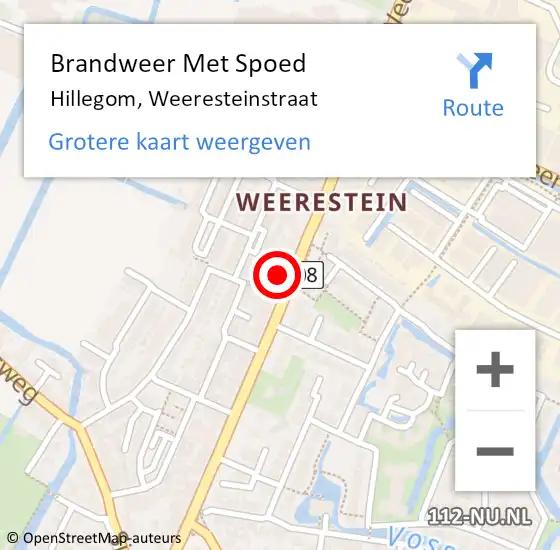 Locatie op kaart van de 112 melding: Brandweer Met Spoed Naar Hillegom, Weeresteinstraat op 2 januari 2024 22:24